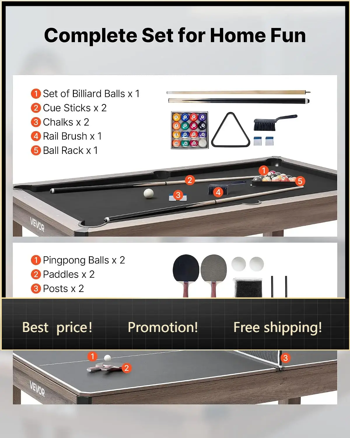 Table Tennis No 1 - 7ft 3-in-1 Multi Game Tafel met